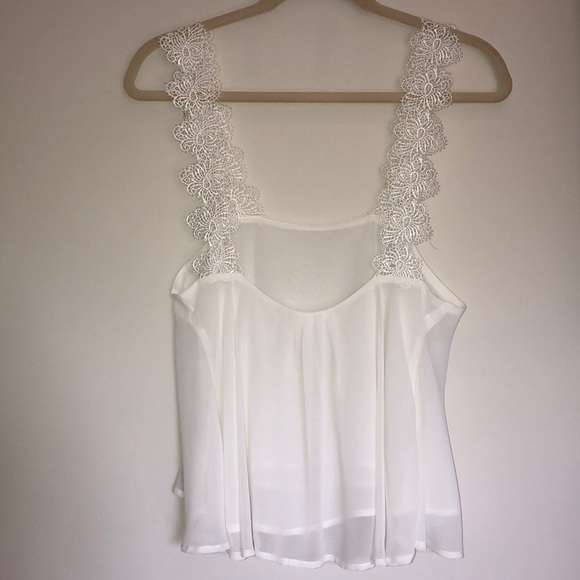 White chiffon top with hand-stitched lace straps. - Picture 2 of 3